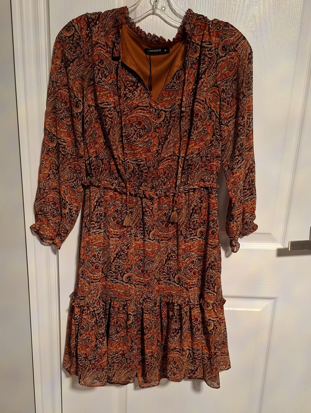 Greenpoint Rust Paisley Tie-Waist Long Sleeve Dress (Brand: Newport)
